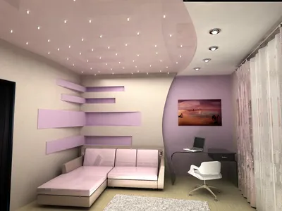 Фотография в зале натяжные потолки в гостинной фото, из гипсокартона и  натяжной - фотографии гостинной комнаты от компании Resar