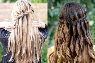 French waterfall → http://pinme.ua/Прически/Прическа-ФРАНЦУЗСКИЙ-ВОДОПАД-с-волнистыми-косами-и-розой-2610  | Hair styles, Love hair, Hair pictures