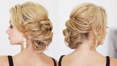 Асимметричный пучок на один бок с плетением. Причёска с косой сбоку. One  side braided bun | Diy wedding hair, Diy hairstyles, Updo hairdos