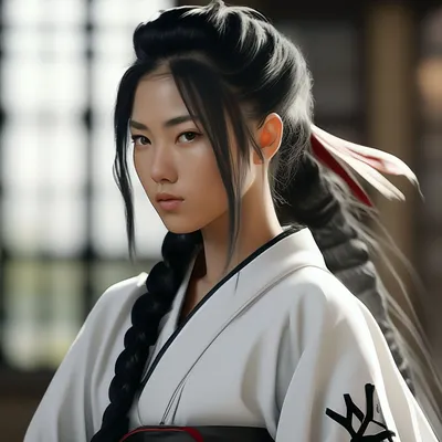 Красивая девушка брюнетки с длинными волосами. Стиль самураев Стоковое Фото  - изображение насчитывающей способ, день: 188545056