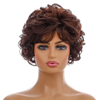 Купить Синтетический короткий парик 25 см/10 дюймов, темно-коричневые  вьющиеся волосы, модные женские парики с имитацией кожи головы | Joom