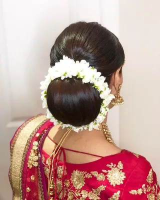 Bridal Hair, Makeup, Dressing Services by Studio A Outfi | Indian  hairstyles, Bridal hair, Low bun hairstyles