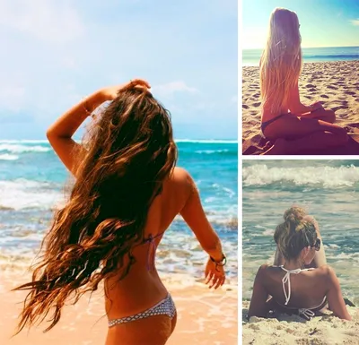 Женщина с длинными каштановыми волосами стоит на пляже и смотрит в камеру.  | Премиум Фото