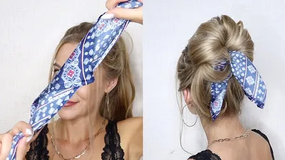 ОБЪЕМНАЯ ПРИЧЕСКА С ПЛАТКОМ НА ЛЕТО ЗА 2 МИНУТЫ | 2 MINUTE MESSY BUN WITH  SCARF HAIR TUTORIAL - YouTube