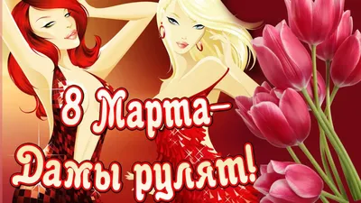 Картинки пожелания! Открытка прикольная с 8 марта международный женский  день, заяц, тюльпаны!