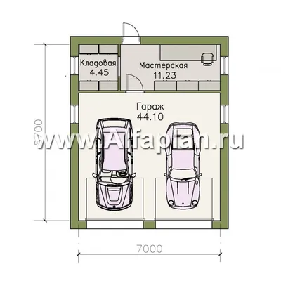 243P-1 Проект гаража с кладовой и мастерской: цена | Купить готовый проект  с фото и планировкой