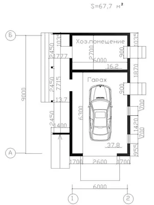 Проект гаража AS-2064 на два автомобиля с хоз. помещением и комнатой отдыха