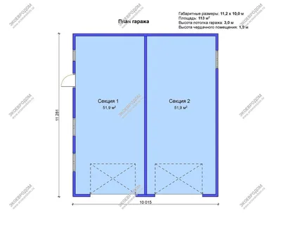 Проект гаража на 2 машины из бревна (6,2м х 10м)