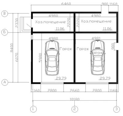 Проект гаража на 2 машины из пеноблоков Г 03-33
