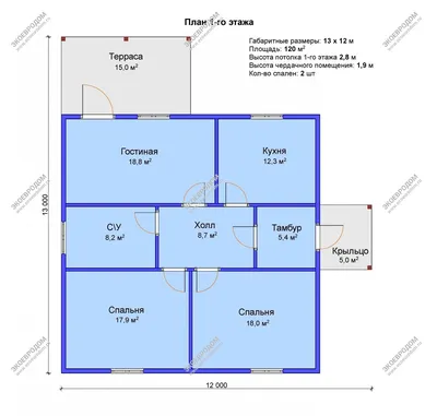 Проект одноэтажного дома с гаражом и террасой 02-25 🏠 | СтройДизайн