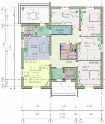 Готовый проект одноэтажного дома с кухней и террасой 03-86 🏠 | СтройДизайн