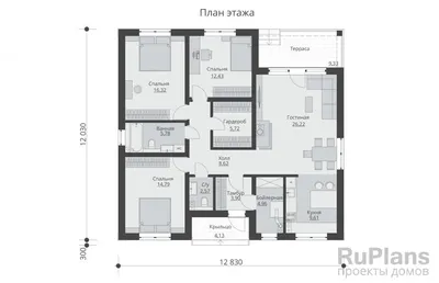 P227 Простой и удобный 1-этажный коттедж с гаражом стиля Минимализм с  террасой и витражными окнами - готовый проект одноэтажного дома от Проект23