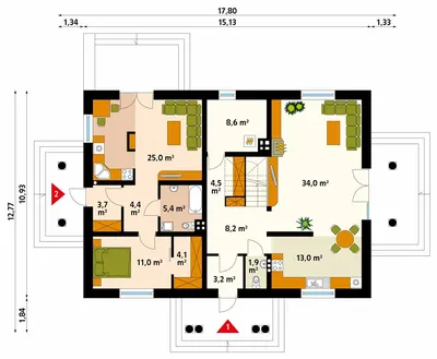 130B «Родное сердце» - проект двухэтажного дома на две семьи, таунхаус, с  террасой и с балконом: цена | Купить готовый проект с фото и планировкой