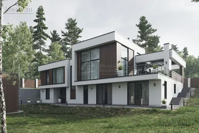 Проект дома с цокольным этажом Кирполье в стиле high tech площадью около  300 кв.м, цена строительства под ключ