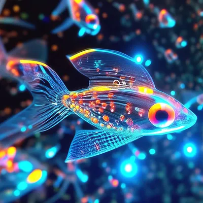 Прозрачные неоновые рыбки с красивыми…» — создано в Шедевруме