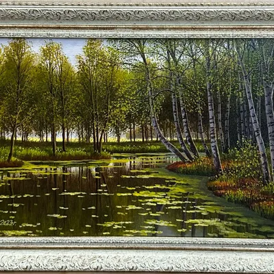 Картина на холсте \"Пруд с кувшинками в лесу\"