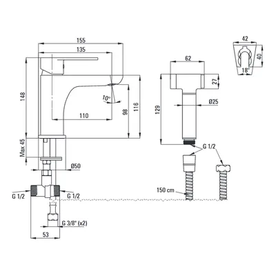 Смеситель для раковины с псевдобиде Grohe Eurosmart Hygienica 23124002 -  Santeh24.by