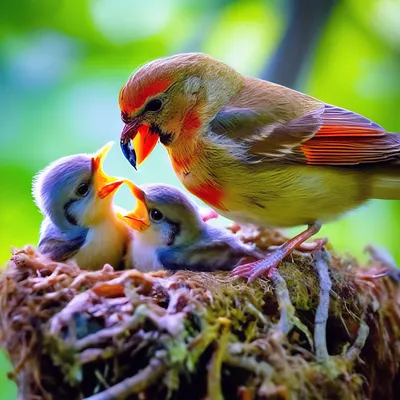 Картинка Птица кормит птенцов » Птицы » Животные » Картинки 24 - скачать  картинки бесплатно