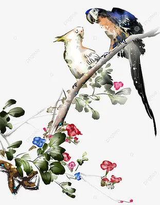 Птицы и цветы - FourInOne - китайской живописи CNAG233552 - Artisoo.com