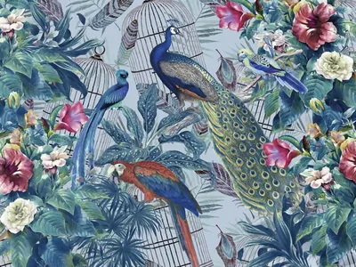 Птицы в цветущем саду; в стиле …» — создано в Шедевруме