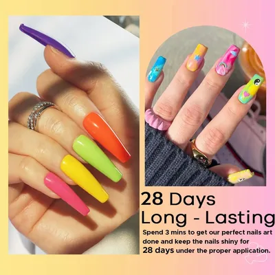 Rainbow Design on Long Oval Nails. Stock Photo - Image of background,  colorful: 140596958