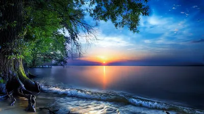 Обои озеро, рассвет, восход солнца на рабочий стол