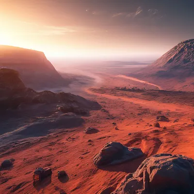 Рассвет на Марсе детальная прорисовка…» — создано в Шедевруме