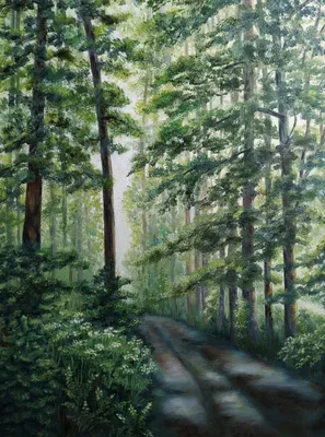 Картина Рассвет в лесу ᐉ Nuzhdiak Iryna ᐉ онлайн-галерея Molbert.