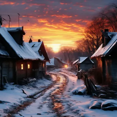 Рассвет в деревне зимой - красивые фото