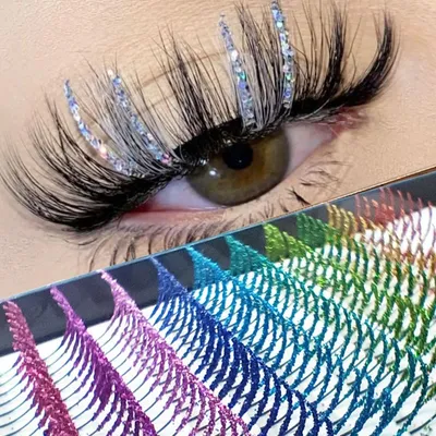 Мерцающие натуральные пушистые разноцветные ресницы с цветными полосками  для макияжа, для вечеринки, цветные мерцающие ресницы оптом | AliExpress