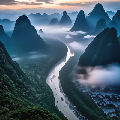 Река Ли, Китай Вид сверху …» — создано в Шедевруме