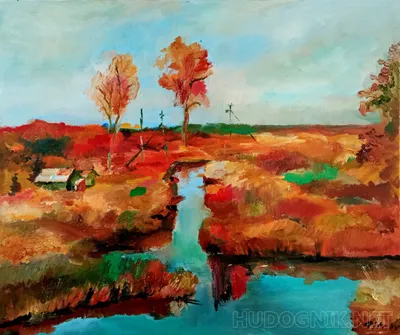 Осенний пейзаж широкая река, на …» — создано в Шедевруме
