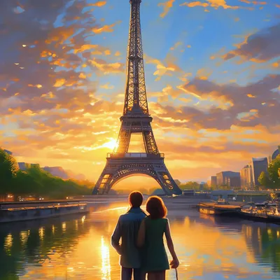 🌅 Париж, река Сена, ивы, мост. f…» — создано в Шедевруме