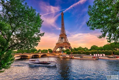 Фотообои \"Эйфелева башня и река Сена на закате в Париже. Франция\" - Арт.  080427 | Купить в интернет-магазине Уютная стена