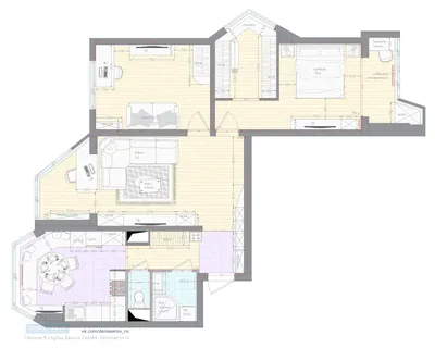 Дизайн-проект двухкомнатной квартиры серии п44т (распашонка)