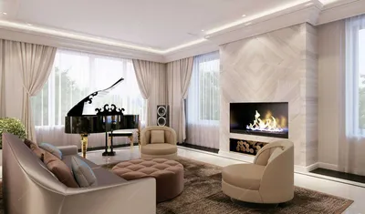 Дизайн интерьера гостиной с камином