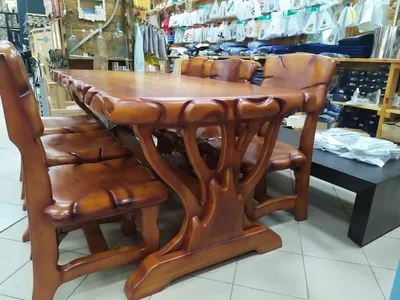 Комплект мебели \"Резной\" (стол 900х1900, 6 стульев) - купить по выгодной  цене | Банное Дело
