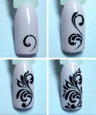 Пошаговое рисование черных внзелей | Ногти с завитками, Линейный маникюр,  Дизайнерские ногти