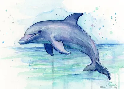 Акварельный рисунок дельфина | Премиум Фото