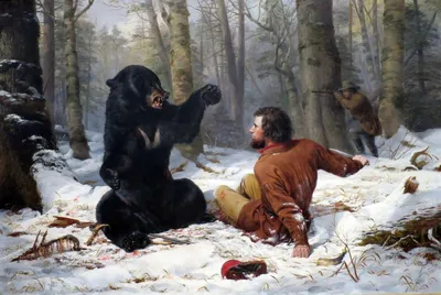 Охота на медведя с рогатиной современная бронзовая скульптура в наличии за  540 тысяч рублей