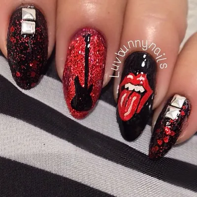 черный маникюр #рок #рок стиль #гитара #рок группы #рок н ролл #rock style  #kiss | Music nails, Band nails, Rock nails