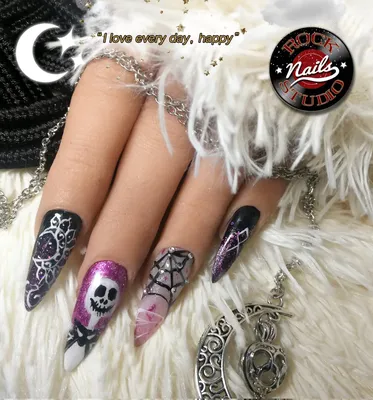 Stiletto Shape Black Transparent Shining Cover Nails with Pearl Rhinestone  Vintage Rock Art Style Fake Nails - AliExpress