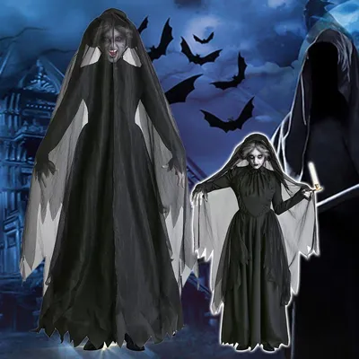 Купить Ролевые Игры Страшный Костюм Ведьмы Аниме Смерть Призрак Длинное  Платье Одежда для выступлений Хэллоуин | Joom