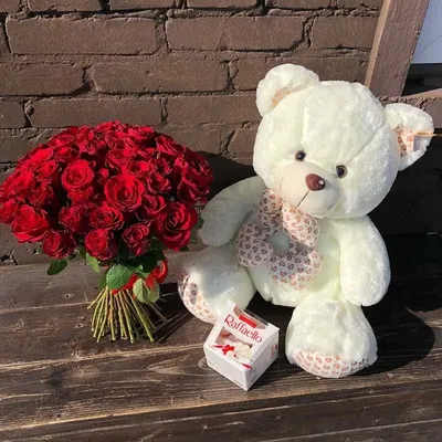 Купить 25 см Роза Медведь Сердце Искусственный Цветок Роза Мишка Подарок На  День Рождения Для Свадьбы | Joom