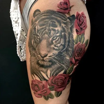 Tiger an Rose tattoo by Ben Kaye | Post 18658