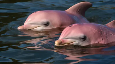 Розовый дельфин в океане на фоне голубого неба | Премиум Фото