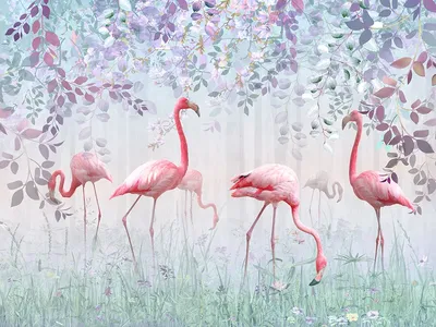 Фотообои Птицы \"Два розовых фламинго\" - арт 018050004 | Купить в  интернет-магазине Фото в дом