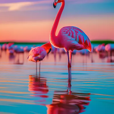 Фотообои на стену Розовые фламинго - Птицы Животные