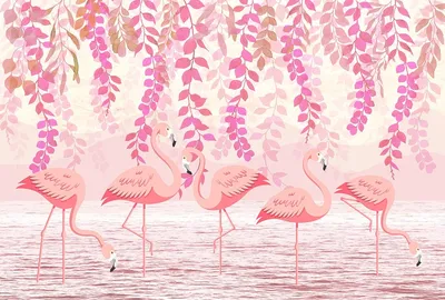 Фотообои Розовые фламинго и листья купить на стену • Эко Обои