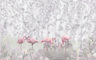красивый пейзаж розовый фламинго кухня холст искусство - TenStickers